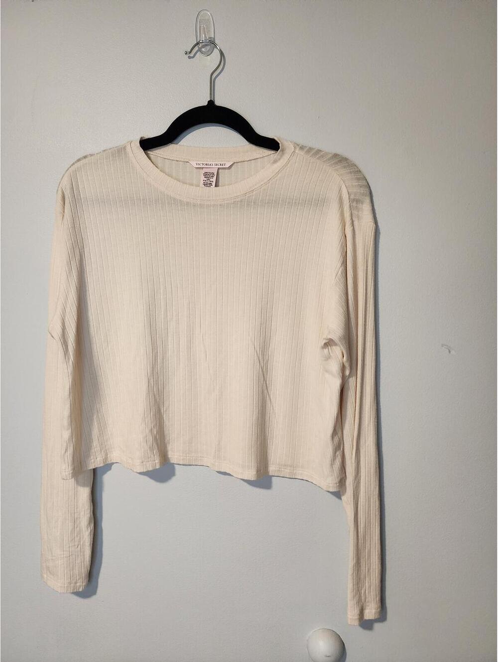 Victoria's Secret Cream Ribbed Long Sleeve Crop Top Size M